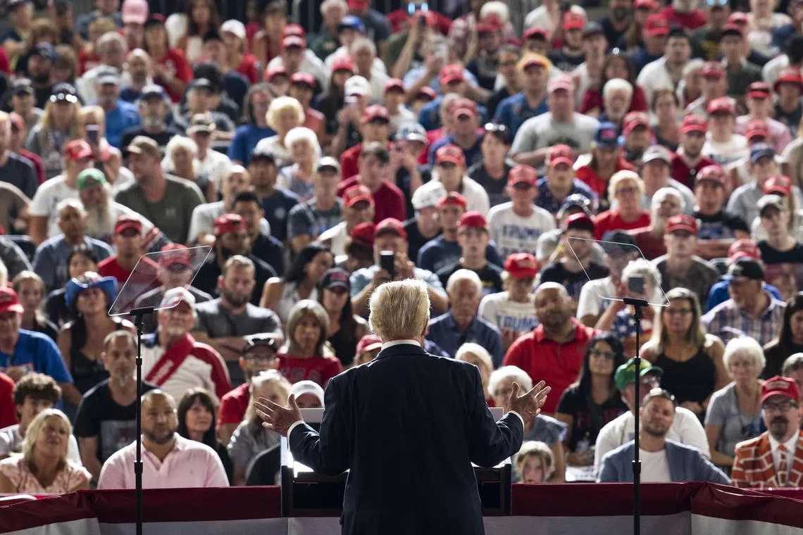 Former President Donald Trump, the Republican presidential nominee, during a campaign rally in Harrisburg, Pa., on Wednesday, July, 31, 2024. (Doug Mills/The New York Times)
