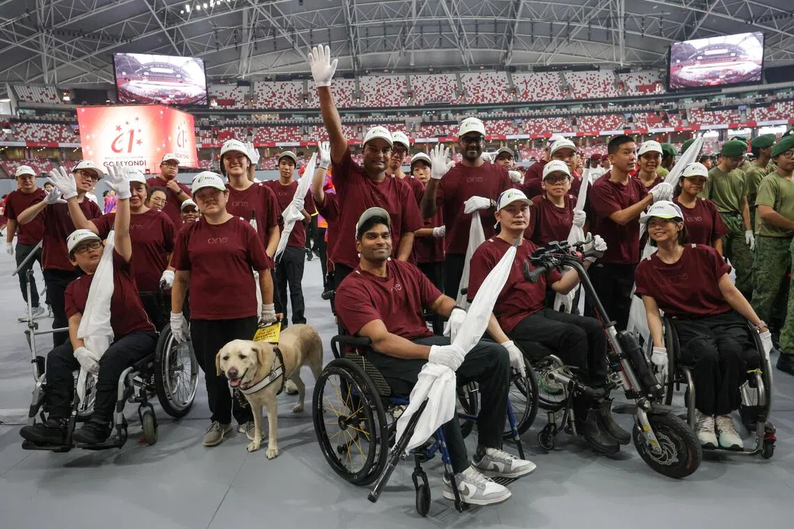 The 21-member contingent from the Singapore Disability Sports Council spends about 12 hours on Saturdays at the National Stadium for rehearsals and preview shows.