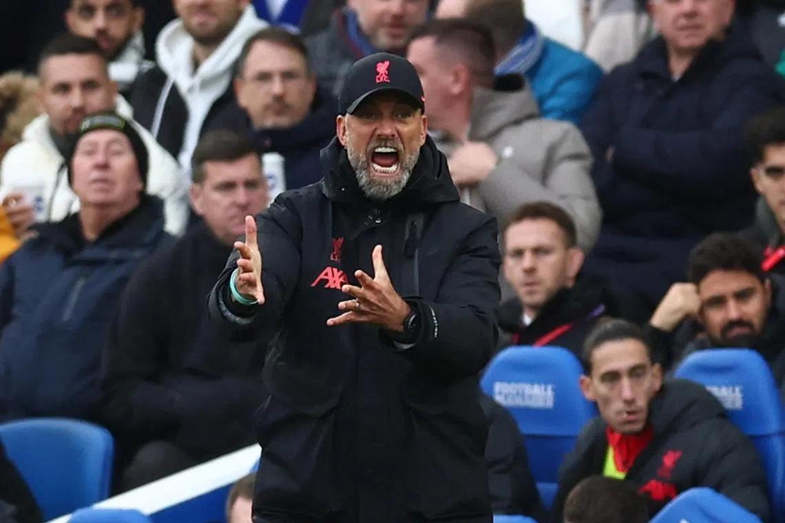Liverpool manager Jurgen Klopp reacting during their 2-1 FA Cup defeat by Brighton & Hove Albion on Sunday.