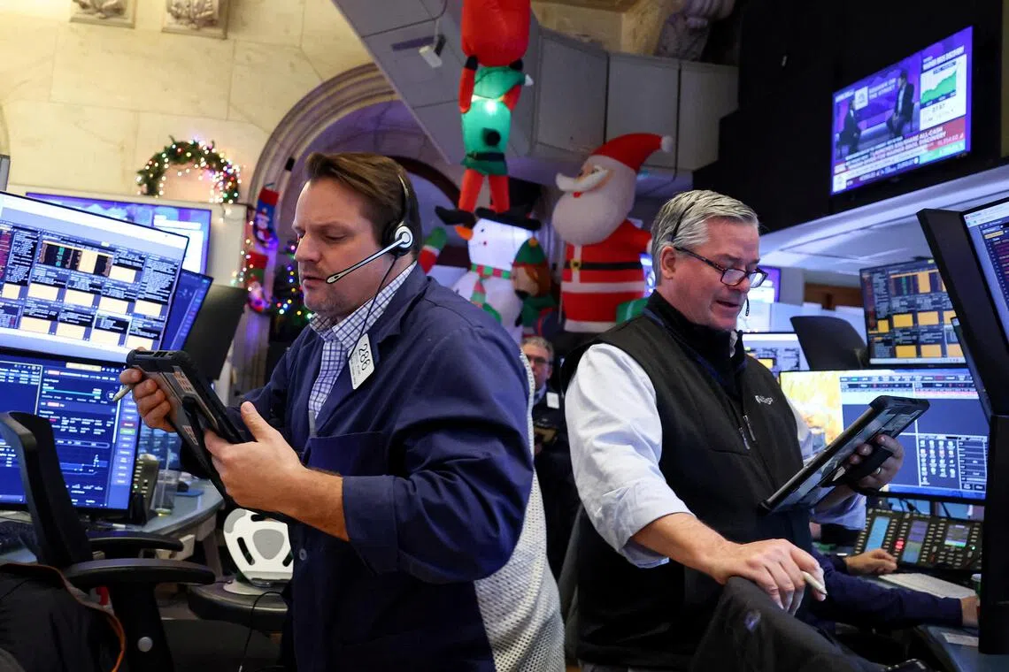 Traders working on the floor of the New York Stock Exchange, in New York City.