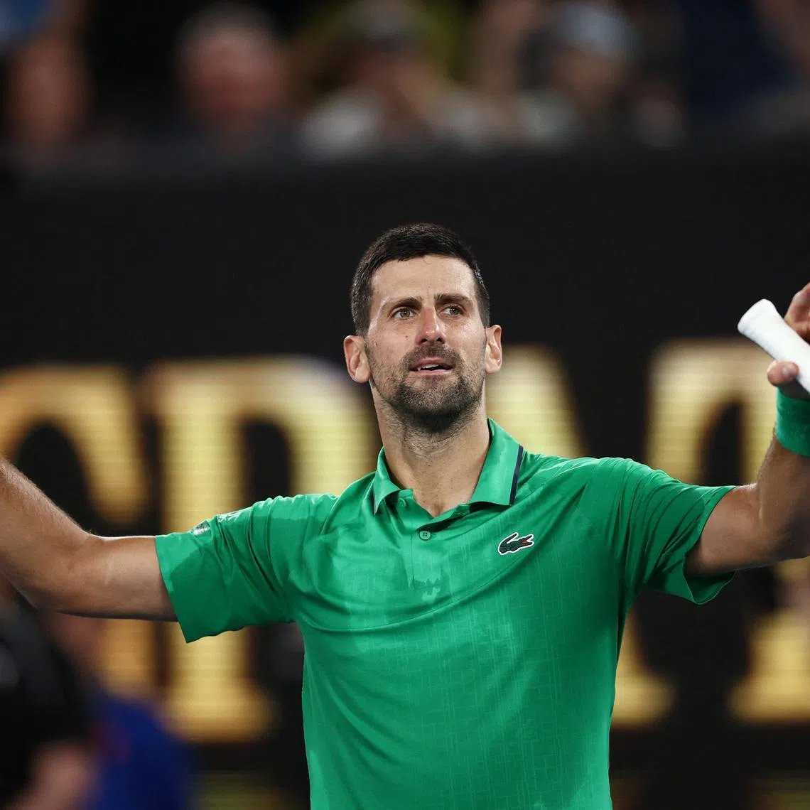 Tennis - Australian Open - Melbourne Park, Melbourne, Australia - January 24, 2026 Serbia's Novak Djokovic celebrates after winning his third round match against Netherlands' Botic van de Zandschulp REUTERS/Tingshu Wang