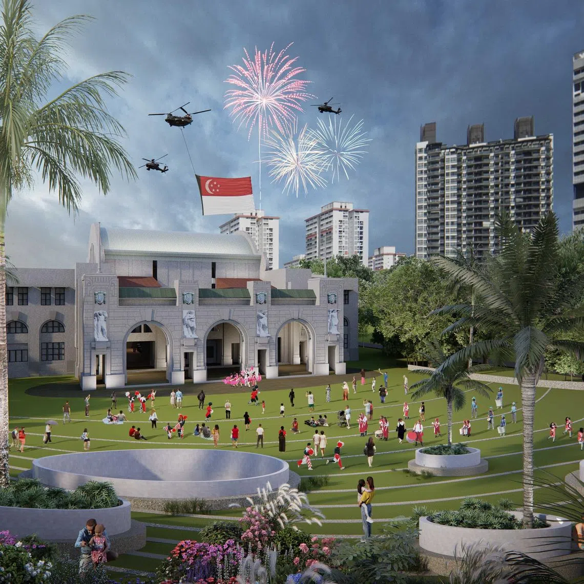 A community lawn in front of the main building of the Tanjong Pagar Railway Station is an idea that URA is studying for the site’s redevelopment. 