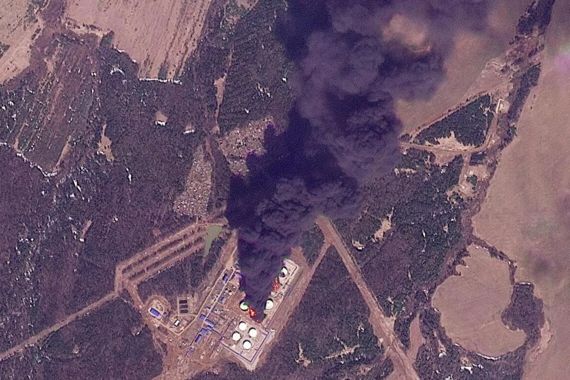A satellite image shows the aftermath of  a Ukrainian drone attack on an oil pumping station in Russia's Perm Region. Moscow uses energy revenues to finance its war in Ukraine.