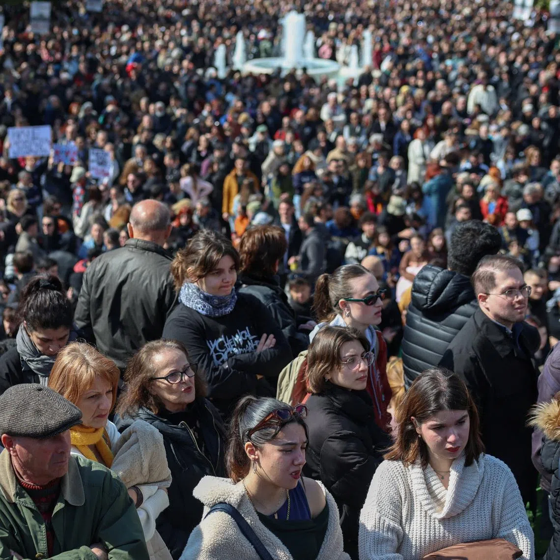 Protestors gather during a rally to mark the third anniversary of a deadly train crash which killed 57 people in Athens, Greece, February 28, 2026. REUTERS/Louisa Gouliamaki