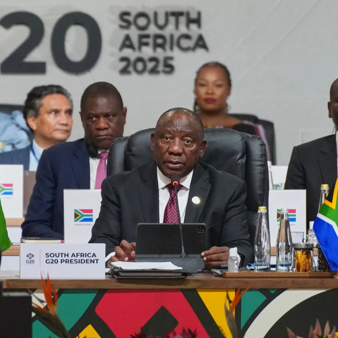 South African President Cyril Ramaphosa addresses the opening session of the G20 leaders' summit in Johannesburg, South Africa, on Nov 22.