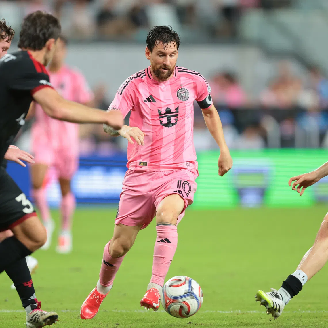 FILE PHOTO: Oct 10, 2026; Miami, Florida, USA; Inter Miami CF forward Leo Messi (10) dribbles the ball against D.C. United during the second half at Nu Stadium. Mandatory Credit: Sam Navarro-Imagn Images/File Photo