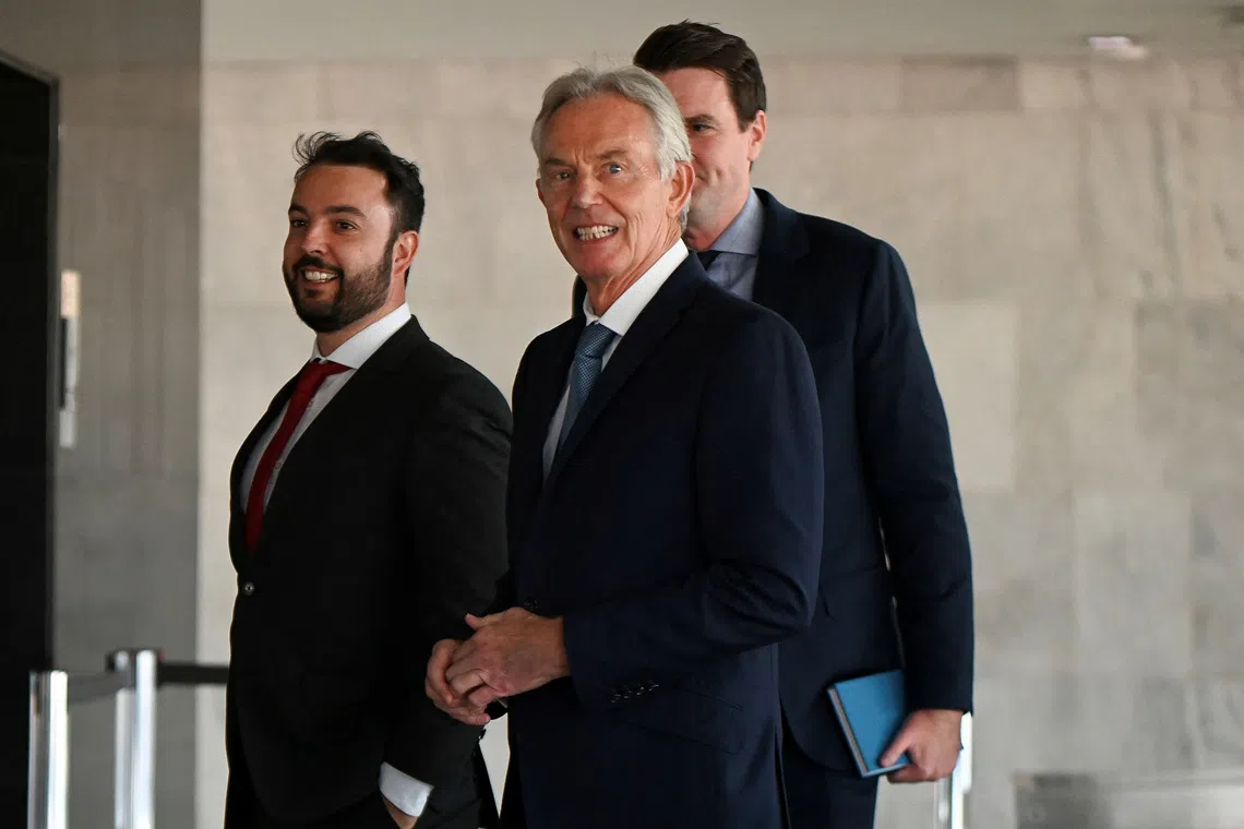 Former British Prime Minister Tony Blair arrives for a meeting with Brazilian President Luiz Inacio Lula da Silva at Planalto palace in Brasilia, Brazil July 22, 2024. REUTERS/Andressa Anholete