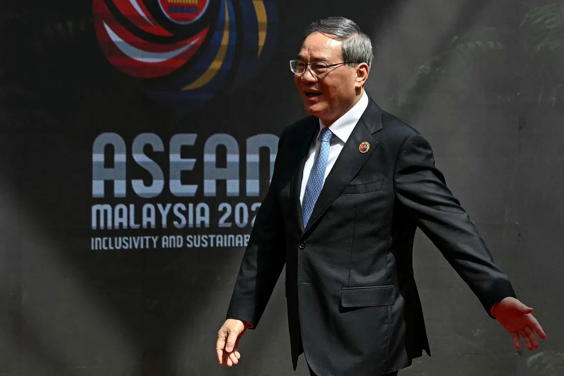 China's Premier Li Qiang arrives at the Kuala Lumpur Convention Centre to attend the 47th Asean Summit in Kuala Lumpur on Oct 27.