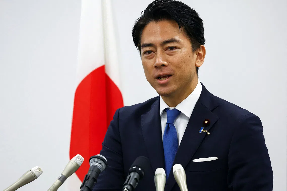 Japan's Prime Minister contender Shinjiro Koizumi, who is currently Agriculture Minister and son of the former Prime Minister Junichiro Koizumi, attends a press conference about his running in the ruling Liberal Democratic Party leadership race in Tokyo, Japan, September 20, 2025. REUTERS/Issei Kato/Pool