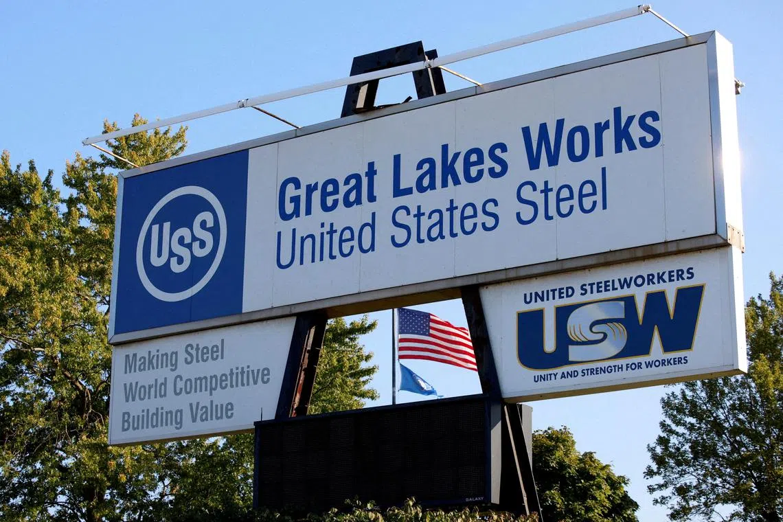 A United Steelworkers sign is seen outside the Great Lakes Works United States Steel plant in River Rouge, Michigan on Sept 16, 2024. 