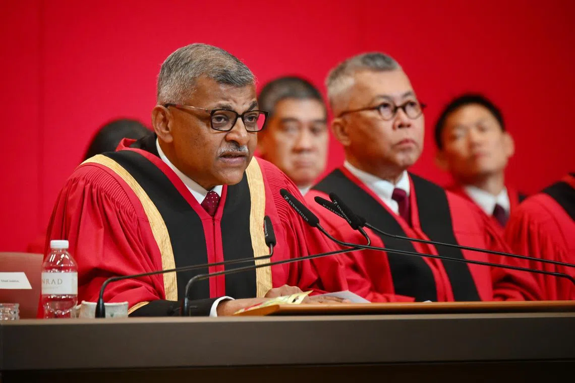 ST20250113_202527300284 Kua Chee Siong/ selegal/

Chief Justice Sundaresh Menon (left) delivering his speech at the opening of the legal year 2025 (OLY) together with members of the Supreme Court Bench, at the Supreme Court auditorium, on Jan 13, 2025.