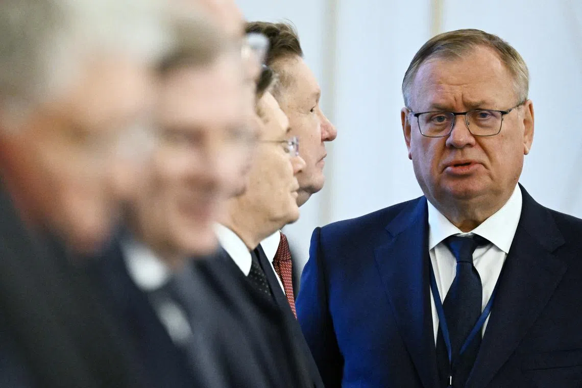FILE PHOTO: CEO of VTB bank Andrei Kostin attends official welcoming ceremony for Russian President Vladimir Putin in Astana, Kazakhstan November 9, 2023.  Sputnik/Pavel Bednyakov/Pool via REUTERS