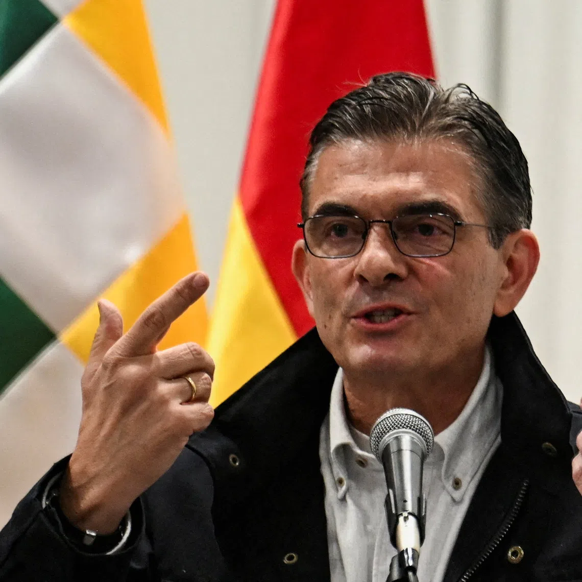 FILE PHOTO: Bolivia's President Rodrigo Paz addresses the media after Congress approved a law regulating states of exception, giving Paz a clearer legal framework to deploy extraordinary measures as the country is grappling with weeks of protests and blockades, in La Paz, Bolivia, June 8, 2026. REUTERS/Claudia Morales/File Photo