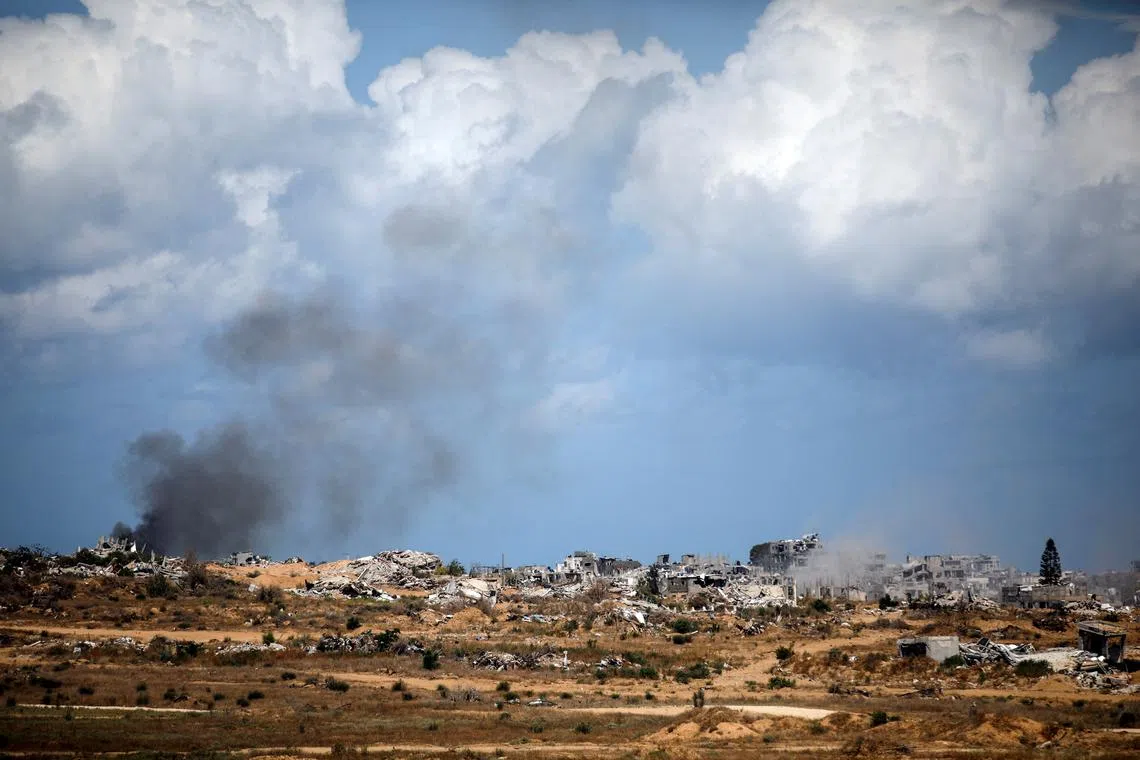 Smoke rises following a strike in Gaza, as seen from the Israeli side of the Israel-Gaza border, amid the Israel-Hamas conflict, September 17, 2024. REUTERS/Shir Torem/File Photo