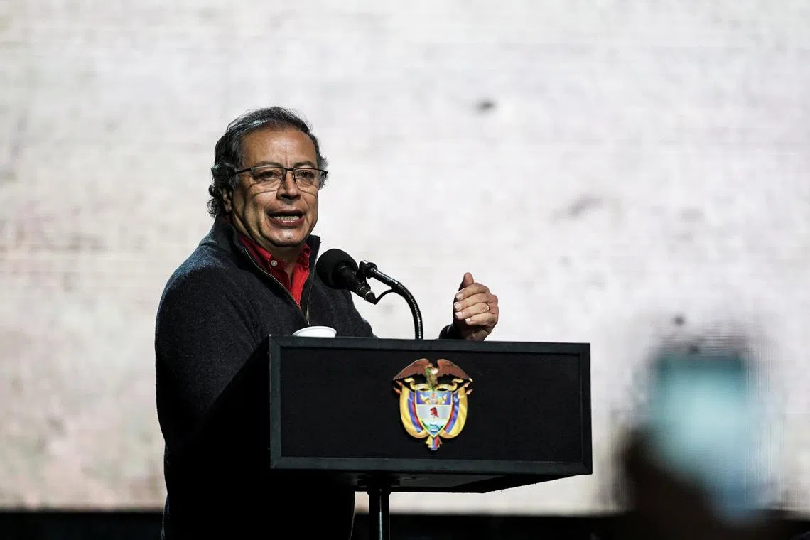 FILE PHOTO: Colombian President Gustavo Petro speaks during an event to announce the approval of a law called \"No mas Ole\" (No more Ole), that prohibits bullfighting, in Bogota, Colombia July 22, 2024. REUTERS/Nathalia Angarita/File Photo