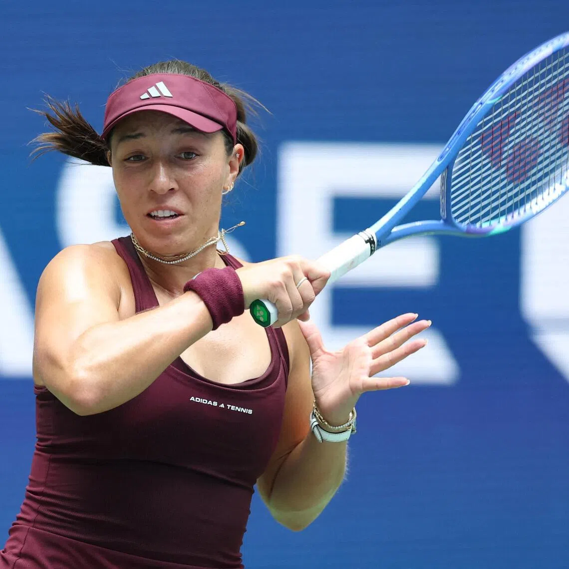 Jessica Pegula of the United States returns against Elena-Gabriela Ruse of Romania during their Women’s Singles First Round match on Day One of the 2026 US Open.