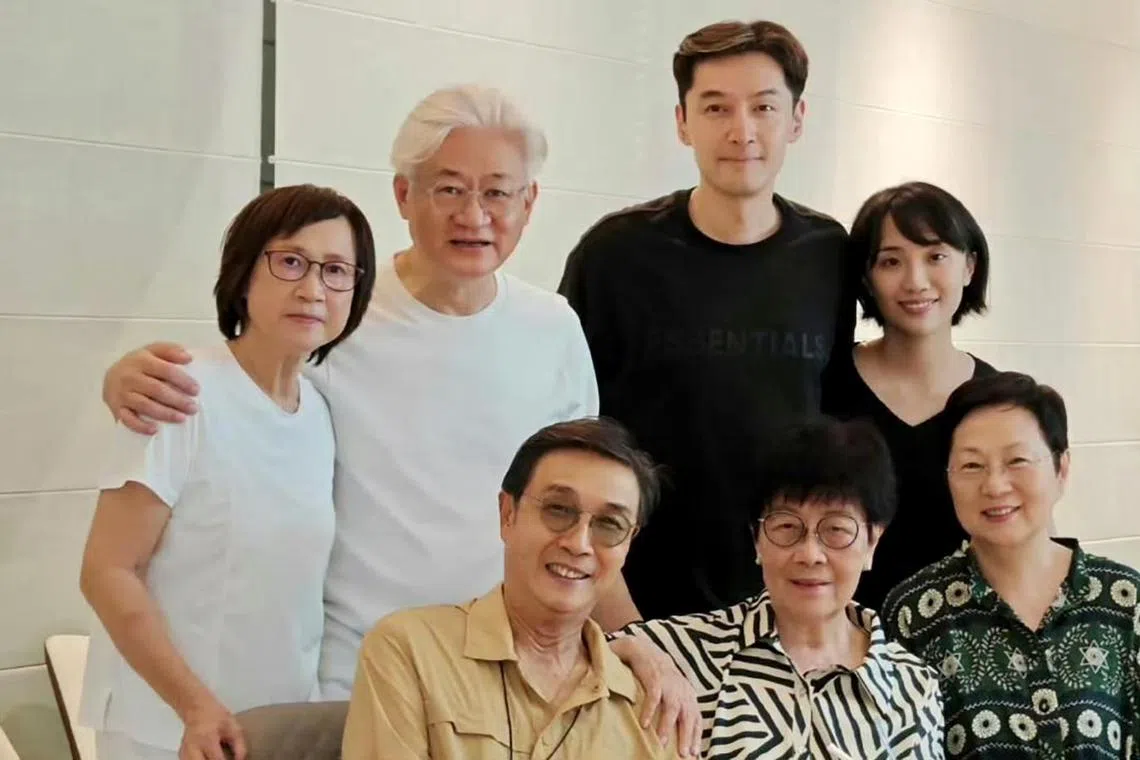 Veteran Hong Kong actor Damian Lau (bottom left) and Chinese actor Hu Ge and his wife Huang Xining, (top row on the right, couple in black).
