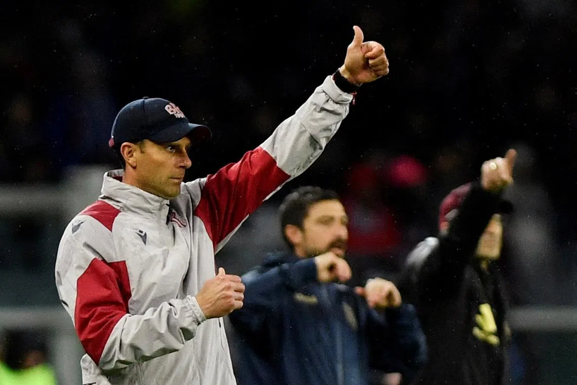 FILE PHOTO: Soccer Football - Serie A - Torino v Bologna - Stadio Olimpico Grande Torino, Turin, Italy - May 3, 2024 Bologna coach Thiago Motta reacts REUTERS/Massimo Pinca