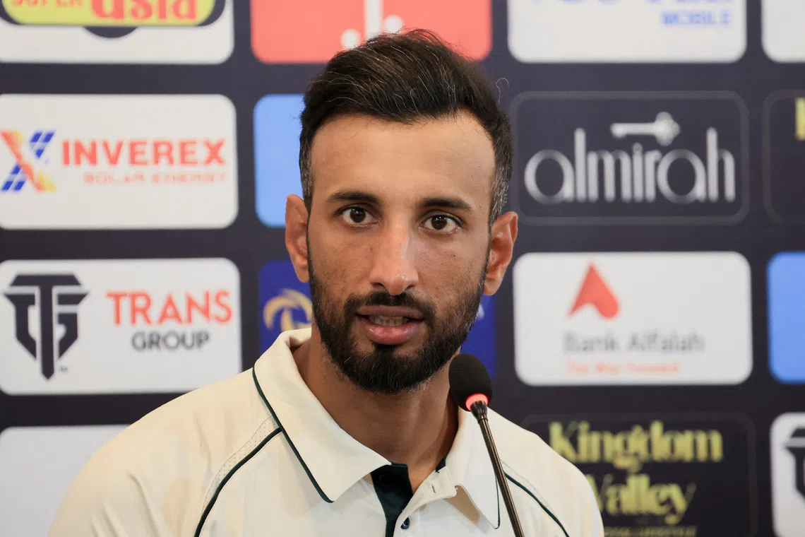 Cricket - Test - England v Pakistan - Multan Cricket Stadium, Pakistan October 6, 2024. Pakistan's Captain Shan Masood addresses a press conference following the practice session. REUTERS/Akhtar Soomro