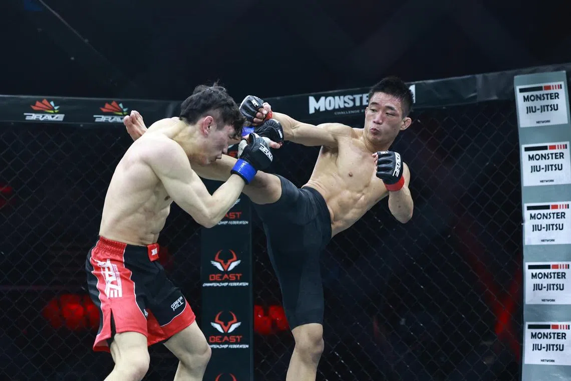 Singaporean fighter Sim Kai Xiong defeating South Korea's Lee Chang Ho at the Brave CF 58 tournament in South Korea last May. 