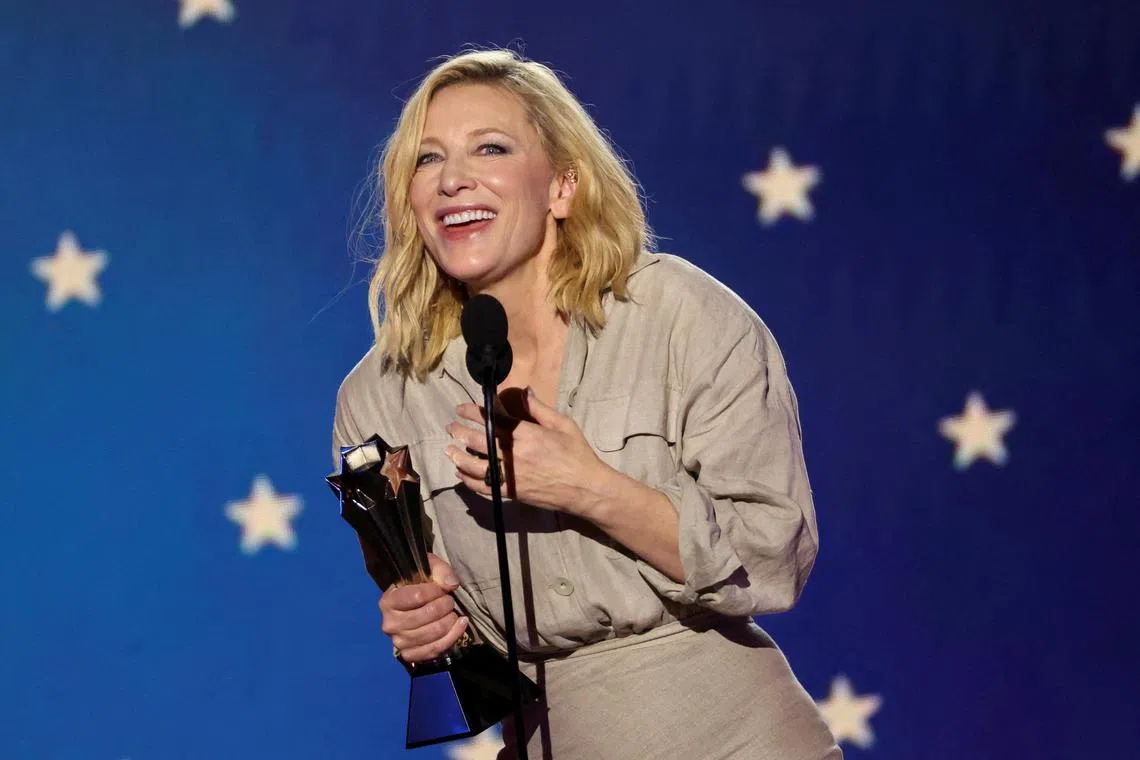 Cate Blanchett accepts the Best Actress award for Tar during the 28th annual Critics Choice Awards in Los Angeles on Jan 15, 2023.