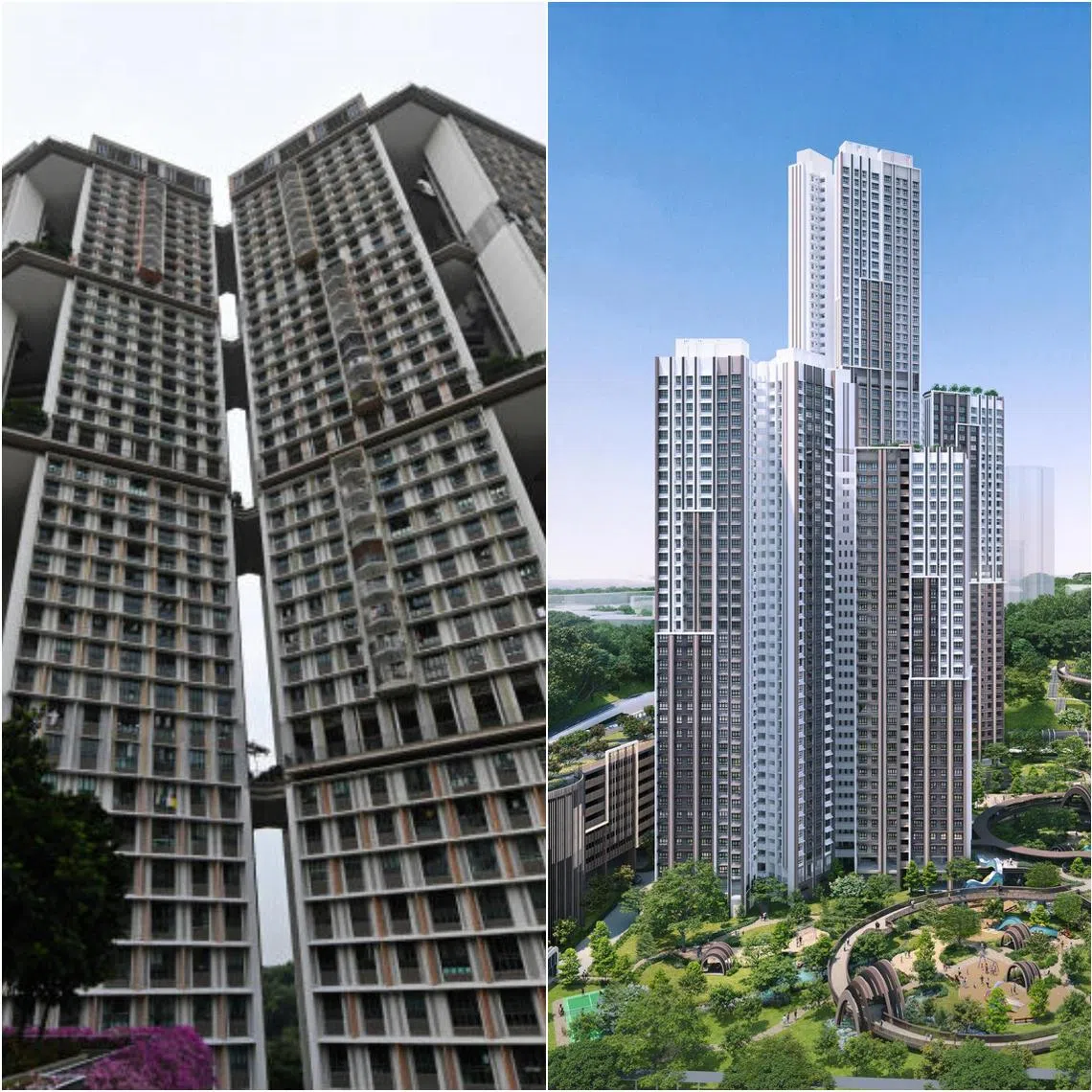 Developments such as (from left) Pinnacle＠Duxton, SkyVille@Dawson and Pearl’s Hill represent Singapore’s continuing experiment with supertall public housing.