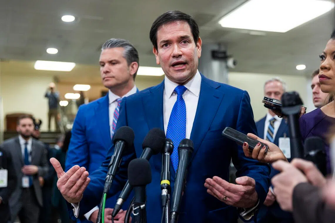epa12634325 US Secretary of State Marco Rubio (C), alongside Secretary of Defense Pete Hegseth (L), speaks to reporters after briefing US Senators about the capture of Venezuelan President Nicolas Maduro in the US Capitol in Washington, DC, USA, 07 January 2026. After briefing the Senators, Trump administration officials are expected to brief House lawmakers.  EPA/JIM LO SCALZO
