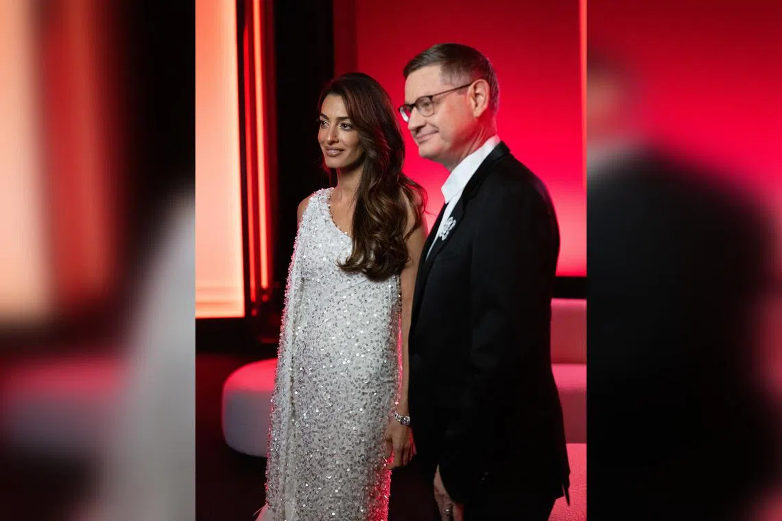 International human rights lawyer Amal Clooney and Cartier chief executive Cyrille Vigneron at the CWI Awards ceremony in Paris.