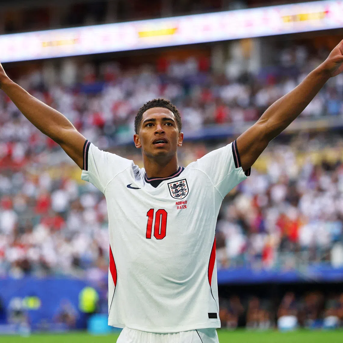 Soccer Football - FIFA World Cup 2026 - Quarter Final - Norway v England - Miami Stadium, Miami Gardens, Florida, U.S. - July 11, 2026 England's Jude Bellingham celebrates scoring their second goal REUTERS/Mike Segar