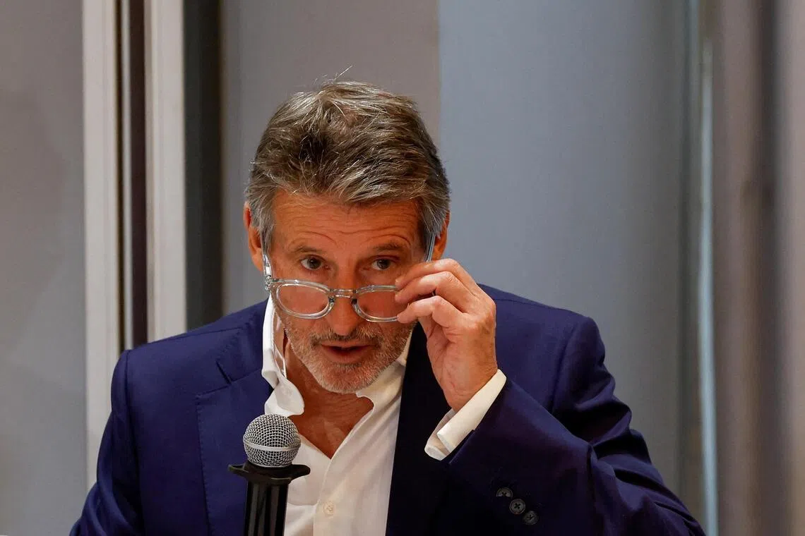 World Athletics president Sebastian Coe at a press conference in Nairobi on Oct 14.