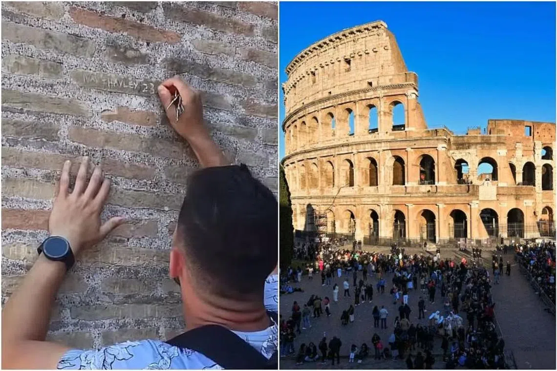 The carving came to light after a fellow tourist filmed a man scratching “Ivan + Hayley 23/6/23” into a brick on a wall of the Colosseum.