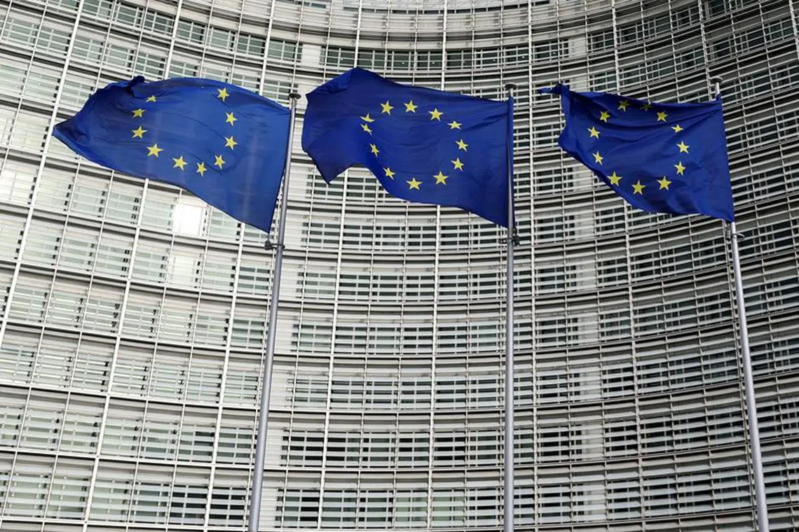FILE PHOTO: European Union flags fly outside the European Commission in Brussels, Belgium November 8, 2023. REUTERS/Yves Herman/File Photo