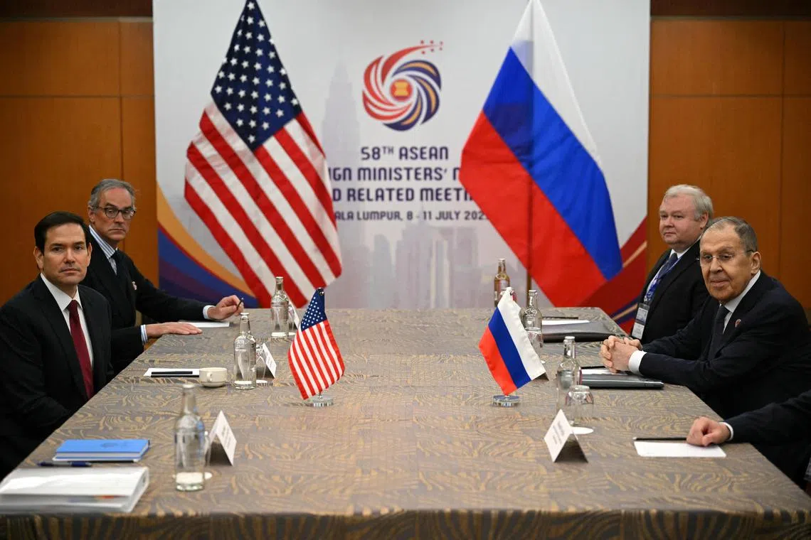 US Secretary of State Marco Rubio meets with Russia's Foreign Minister Sergei Lavrov on the sidelines of the Asean Foreign Ministers' Meeting in Kuala Lumpur on July 10, 2025.   