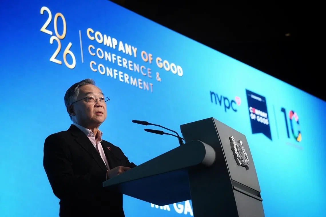 Deputy Prime Minister and Minister for Trade and Industry Gan Kim Yong delivering a speech at the Company Of Good Conference And Conferment on July 20.