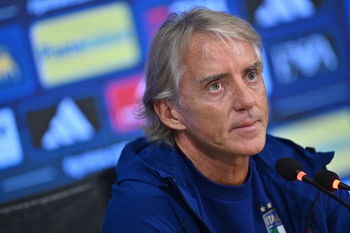 Soccer Football - Nations League - Italy Press Conference - FIGC Coverciano Technical Centre, Coverciano, Italy - September 21, 2026 Italy coach Roberto Mancini during the press conference REUTERS/Jennifer Lorenzini