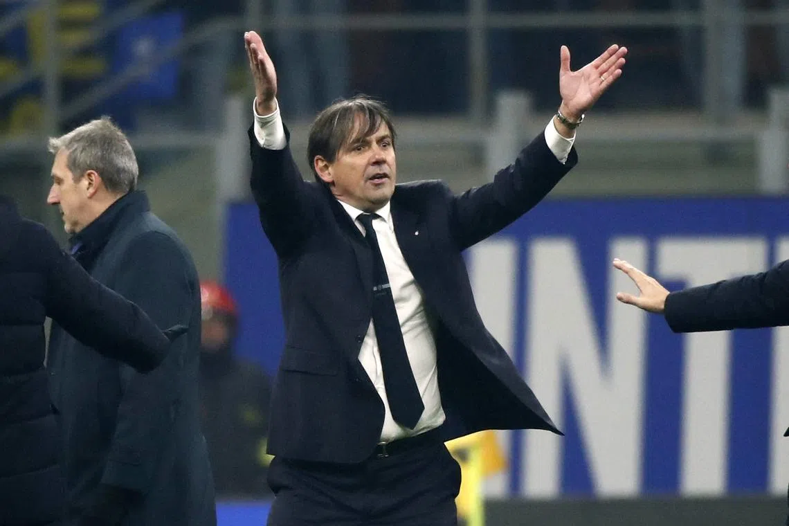 Soccer Football - Serie A - Inter Milan v Bologna - San Siro, Milan, Italy - January 15, 2025 Inter Milan coach Simone Inzaghi reacts at the end of the match REUTERS/Alessandro Garofalo