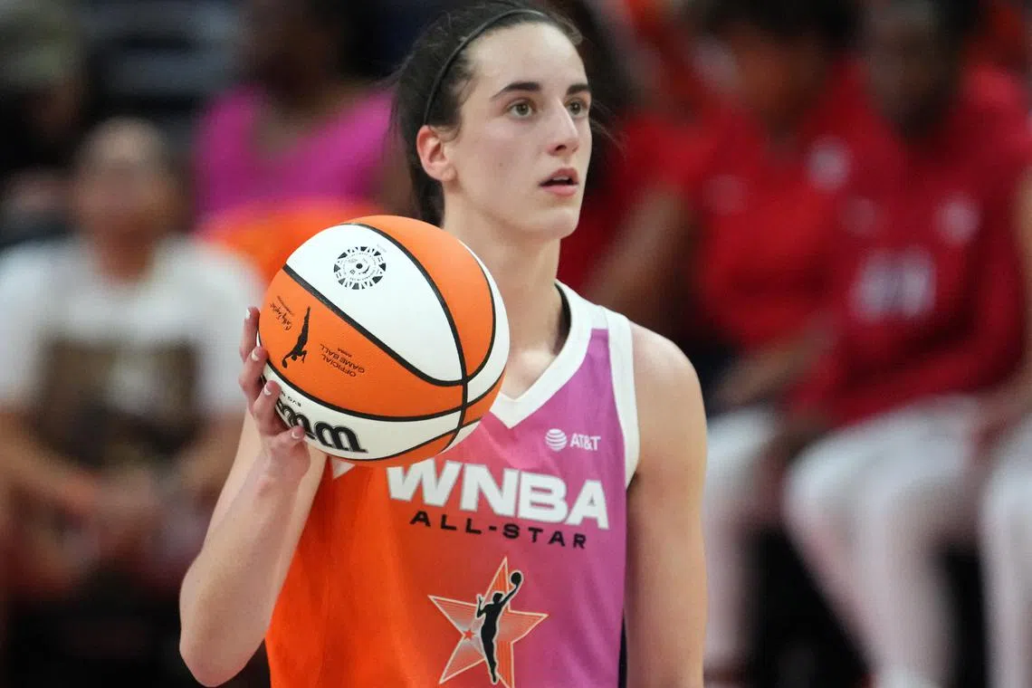 FILE PHOTO: Jul 20, 2024; Phoenix, AZ, USA; Team WNBA guard Caitlin Clark (22) dribbles against USA Women's National Team during the WNBA All Star Game at Footprint Center. Mandatory Credit: Joe Camporeale-USA TODAY Sports/File Photo