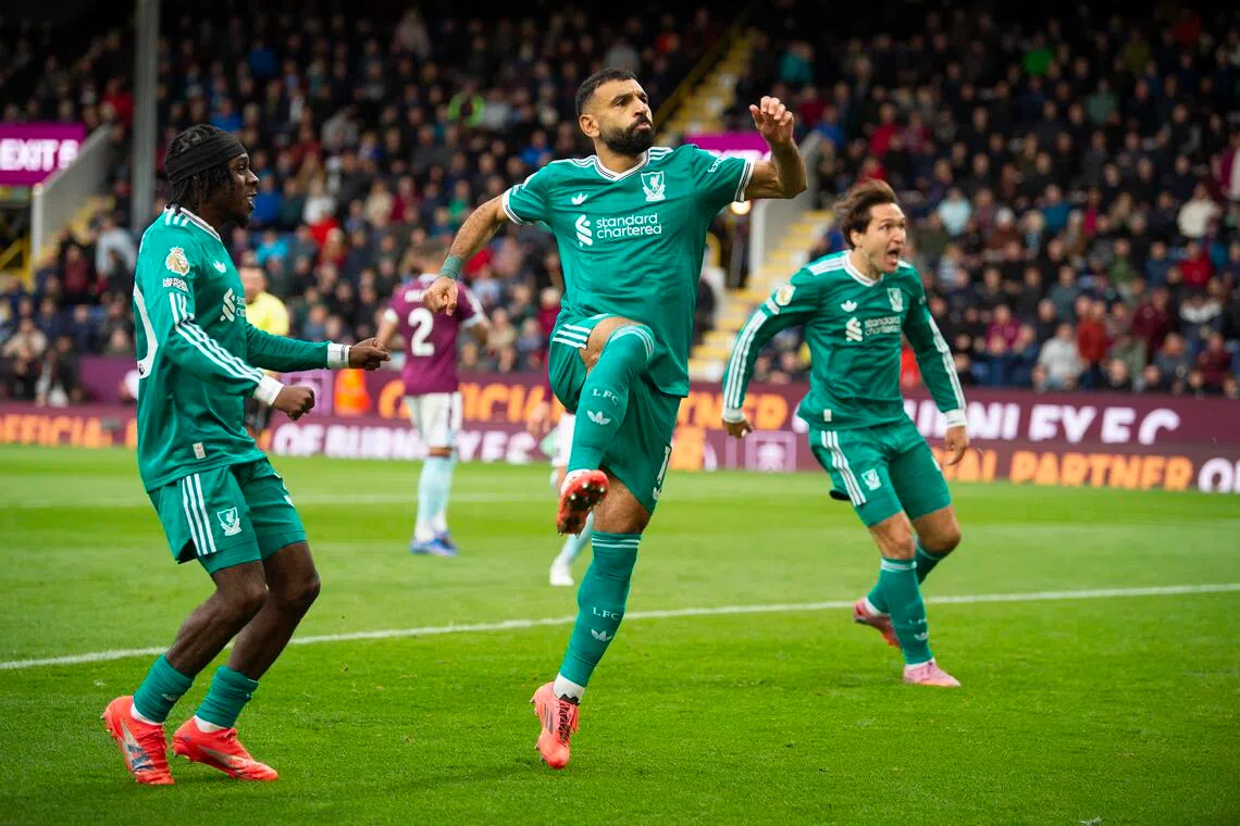 epa12376487 


Mohamed Salah of Liverpool celebrates scoring the winner during the 1-0 English Premier League win over Burnley at Turf Moor on Sep


soccer match between Burnley and Liverpool, in Burnley, Britain, 14 September 2025.  EPA/PETER POWELL EDITORIAL USE ONLY. No use with unauthorized audio, video, data, fixture lists, club/league logos, 'live' services or NFTs. Online in-match use limited to 120 images, no video emulation. No use in betting, games or single club/league/player publications.