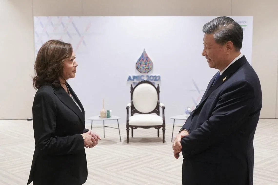 US Vice-President Kamala Harris met China’s President Xi Jinping in Bangkok on Nov 19.