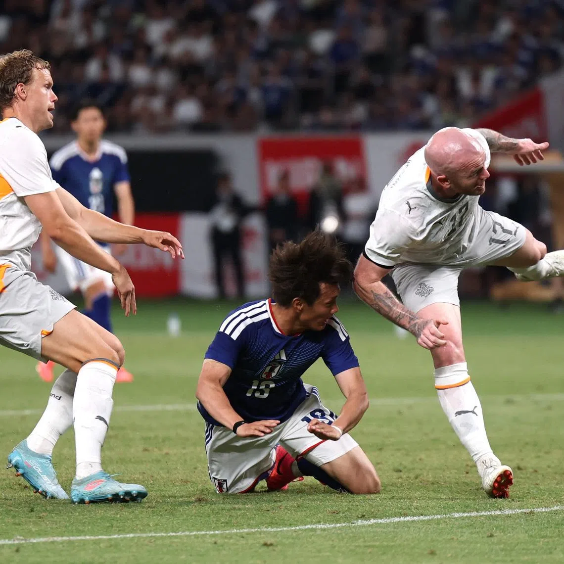 Soccer Football - International Friendly - Japan v Iceland - National Stadium, Tokyo, Japan - May 31, 2026 Japan's Koki Ogawa scores their first goal REUTERS/Issei Kato
