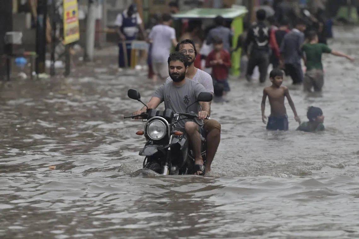 A flooded street after heavy rainfall in Lahore on July 28.