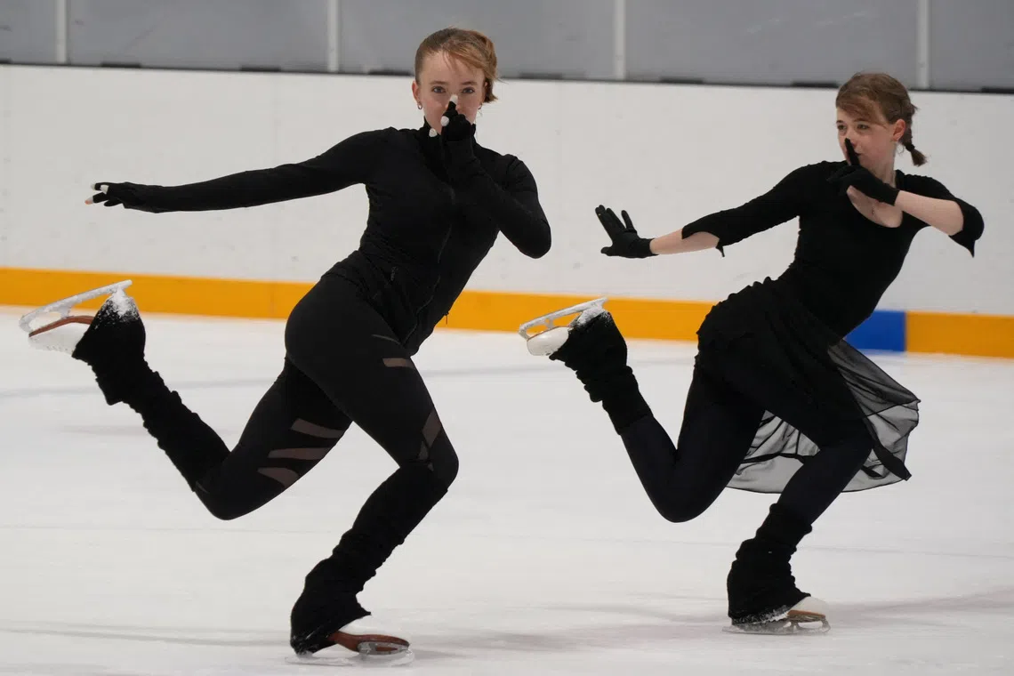 FILE PHOTO: Ice dance team Emma Aalto and Millie Colling train at a rink in Helsinki, Finland, September 1, 2025. REUTERS/Tom Little/File Photo