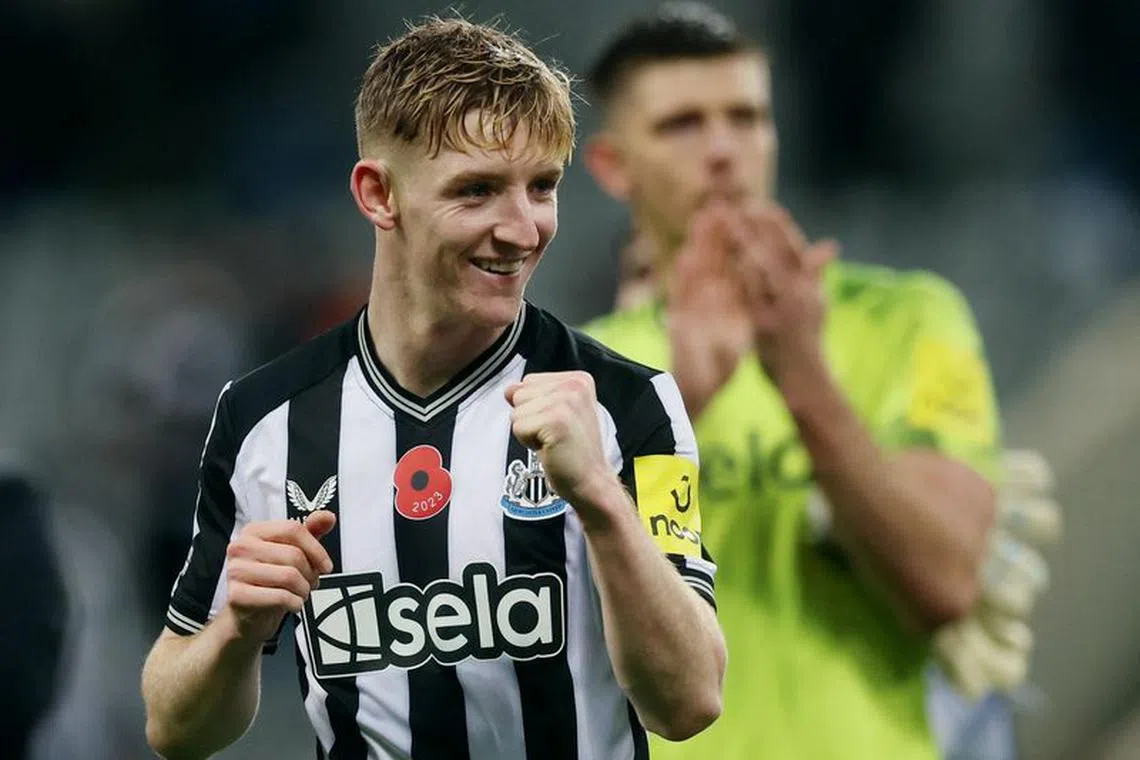 Soccer Football - Premier League - Newcastle United v Arsenal - St James' Park, Newcastle, Britain - November 4, 2023 Newcastle United's Anthony Gordon celebrates after the match Action Images via Reuters/Lee Smith