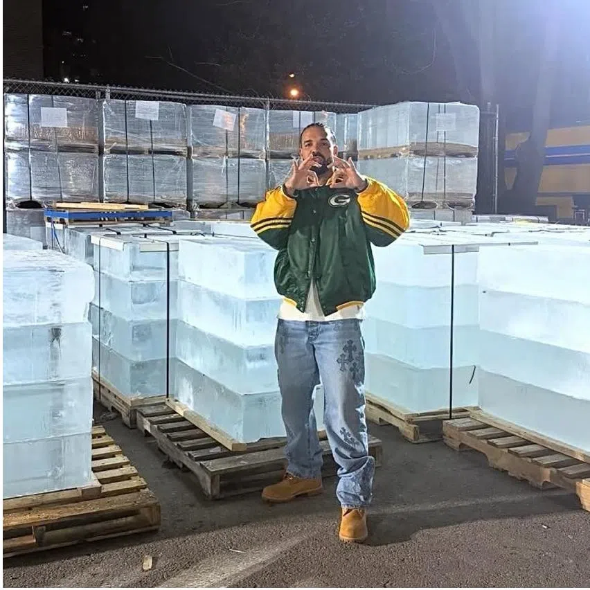 Canadian rapper promoted his upcoming album Iceman with a ice sculpture in Toronto.