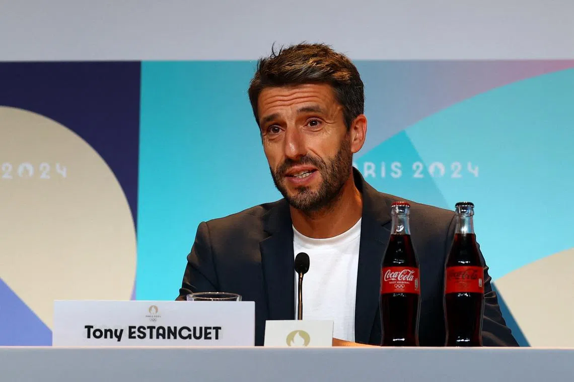 FILE PHOTO: Paris 2024 Olympics - Paris 2024 President Tony Estanguet Press Conference - Main Press Centre, Paris, France - July 21, 2024. Paris 2024 President Tony Estanguet during a press conference REUTERS/Kai Pfaffenbach/File Photo