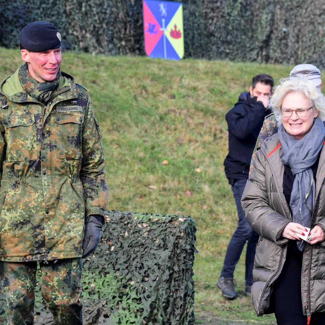 FILE PHOTO: General Christian Freuding welcomes German Defence Minister Christine Lambrecht during her visit at the Munster military base, in Munster, Germany, February 7, 2022. REUTERS/Fabian Bimmer/File Photo