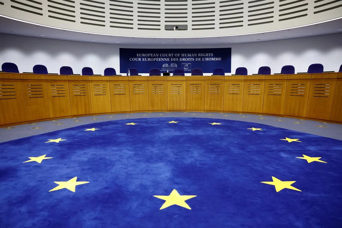 A general view shows the courtroom of the European Court of Human Rights who will hand out rulings on three climate cases, where applicants have argued that government inaction on climate change violates human rights, in Strasbourg, France, April 9, 2024. REUTERS/Christian Hartmann/ File Photo