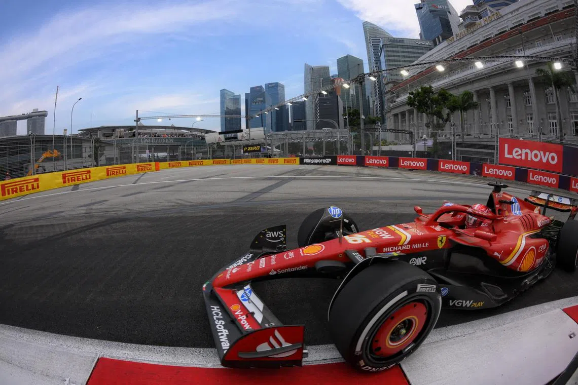 Monaco driver Charles Leclerc of Scuderia Ferrari in action during practice 1 of at the Singapore Airlines Singapore Grand Prix, Marina Bay street circuit on September 20, 2024. 