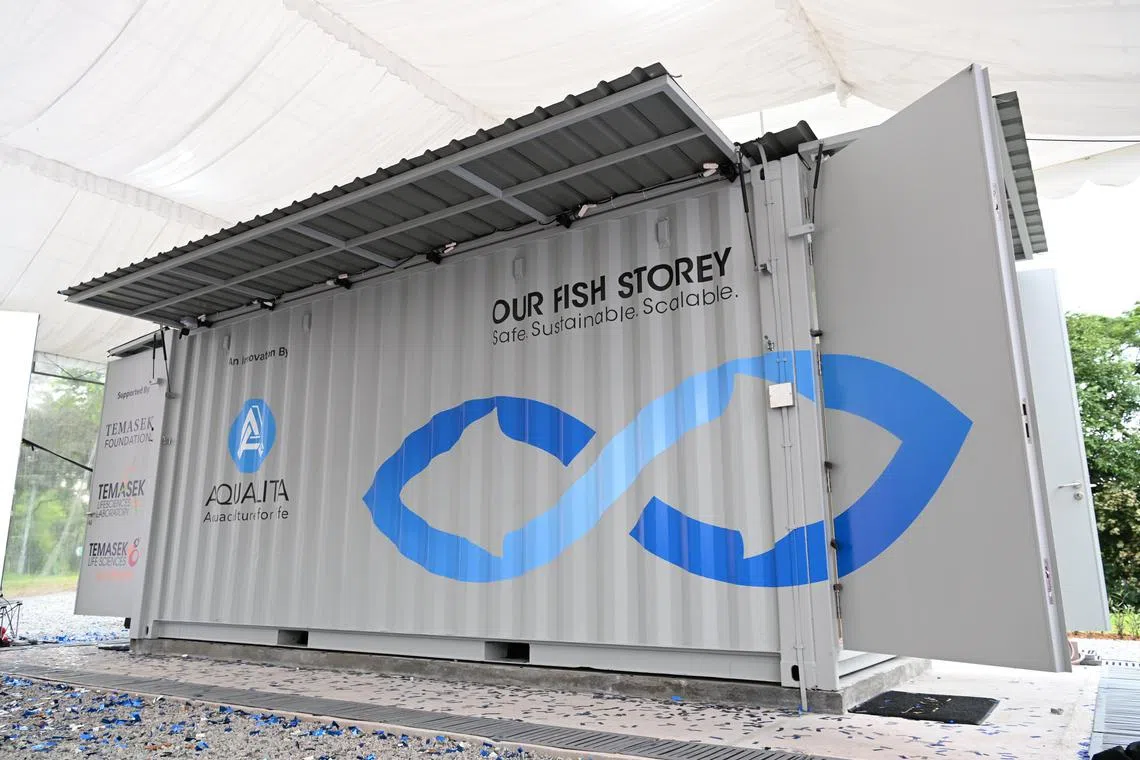 The container fish farm is located at Tampines Street 11 next to the Tampines Round Market & Food Centre.