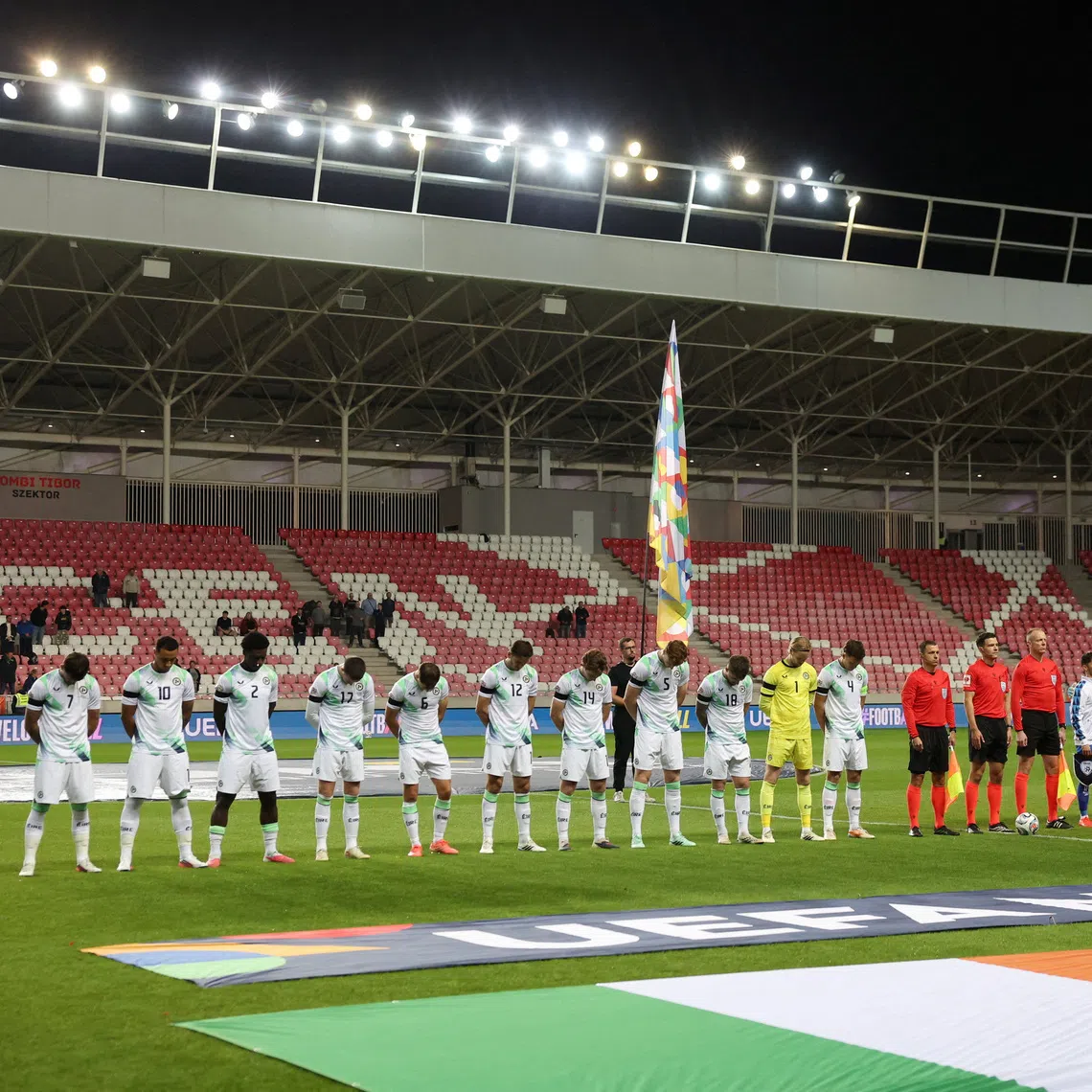 The Irish players wore black armbands and bowed their heads during the Israeli national anthem in memory of Gaza conflict victims.